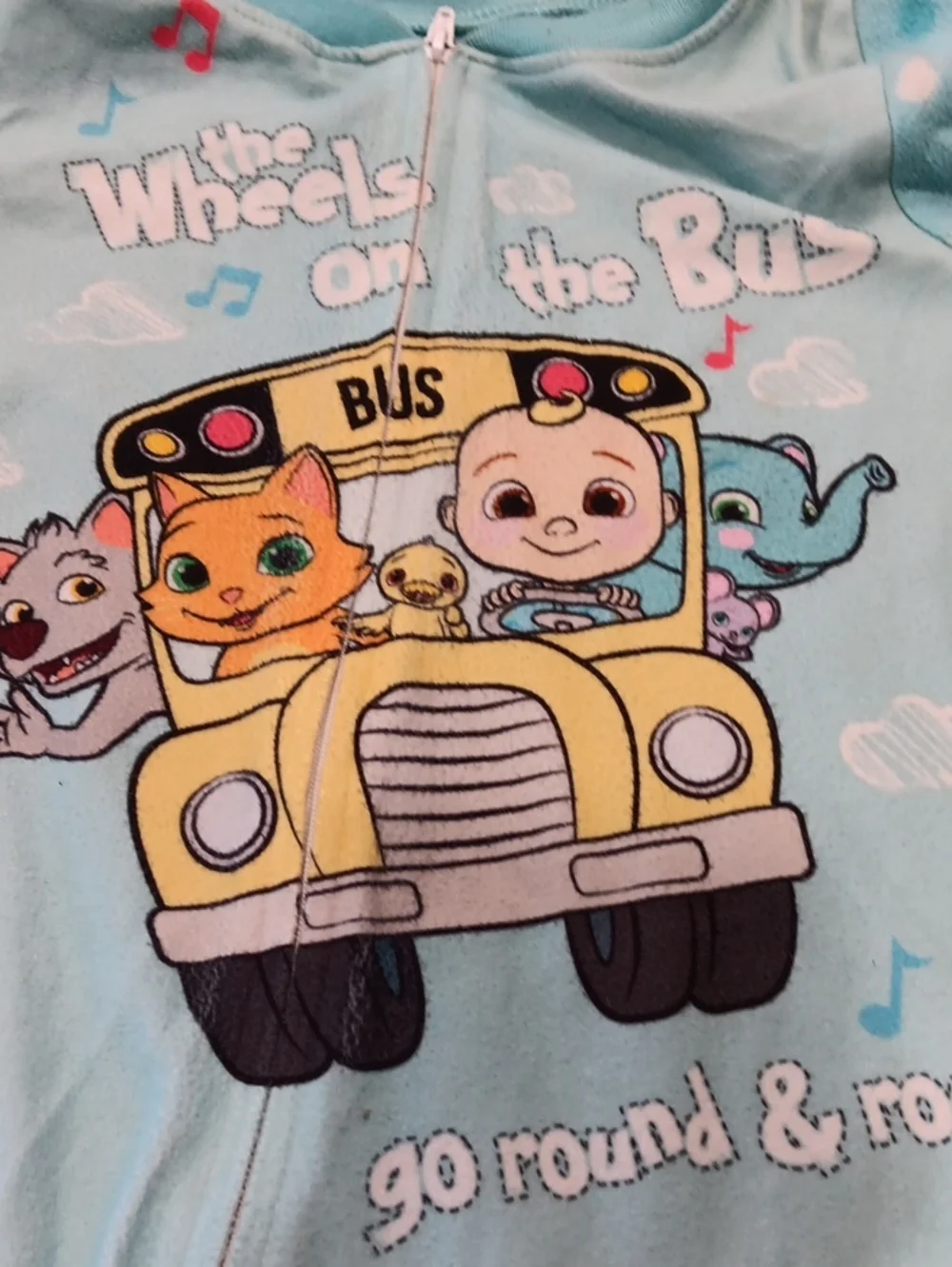 Cocomelon One-Piece Fleece Footed Pajamas - Light Blue Bus Print